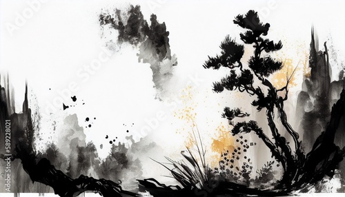 Ink painting Chinese classical Tang poetry style background,Generative AI