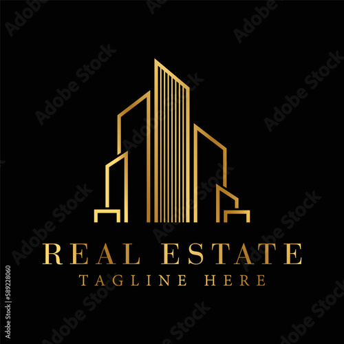 Real Estate logo design with gold color