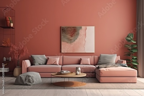 Living room design with empty frame mock-up   The stylish composition at living room interior with minimal design   Spacious long living room with dark design   Luxury white living room Generative AI