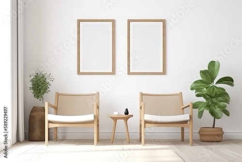 Large vertical poster frame mock-up on bureau   Gallery wall mock-up in cosy living room interior  frame mock-up  3d render  Generative AI
