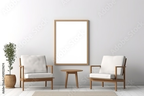 Large vertical poster frame mock-up on bureau | Gallery wall mock-up in cosy living room interior, frame mock-up, 3d render, Generative AI