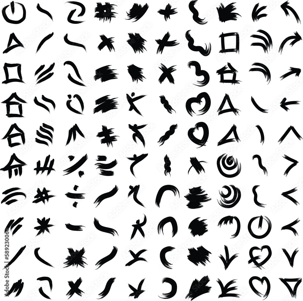 Hand Drawn Organic Shapes Dry Brush Stroke Black Set 100 Hand Drawn Organic Shapes Dry Brush Stroke Black Set 100