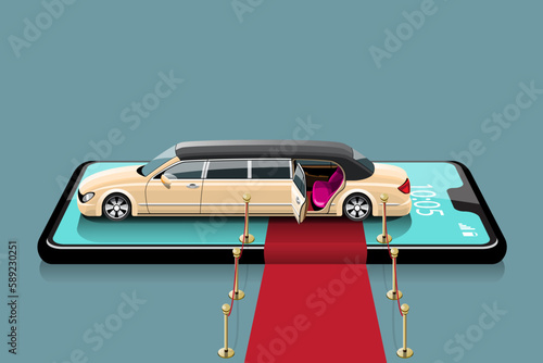 Taxi cars Limousine isolated. Limousine taxi for special passengers It is the service of a large hotel or national agencies