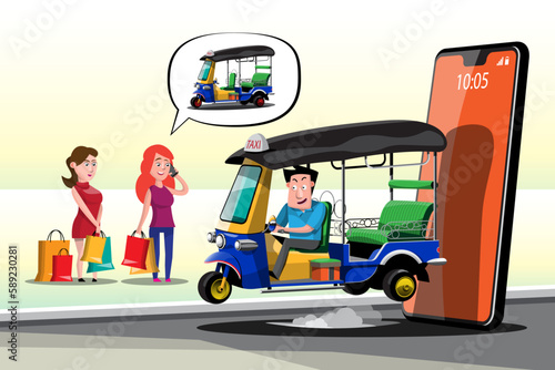Tuk Tuk Thailand Taxi auto rickshaw tricycle taxi thailand public service. 3 wheeler car