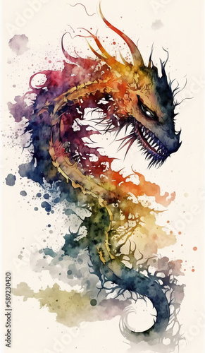 Chinese dragon watercolor abstract background,Generative AI
