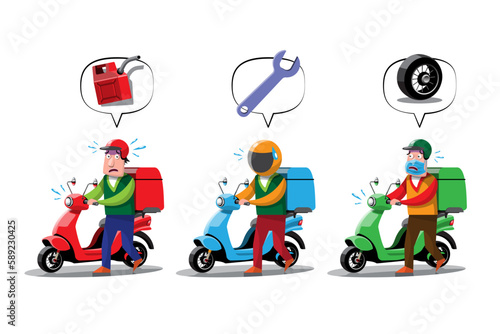 Big isolated Motorcycle vector colorful, illustrations of various colorful motorcycles. delivery bike, pizza and food delivery