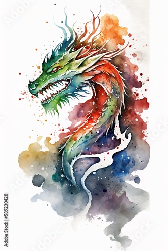 Chinese dragon watercolor abstract background,Generative AI
