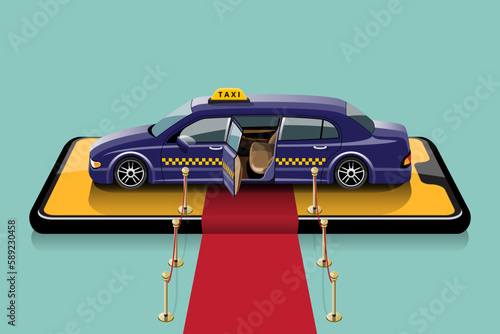 Taxi cars Limousine isolated. Limousine taxi for special passengers It is the service of a large hotel or national agencies