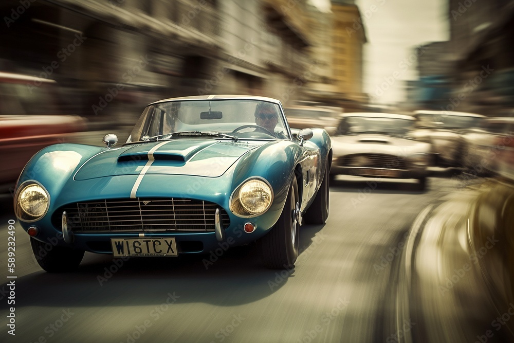 High-Speed 1960's Car Chase, Vintage Classics Racing Through the City.