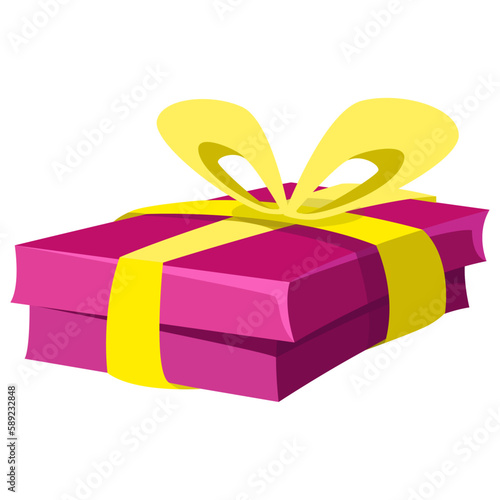 surprise gift box, birthday celebration, special give away package, loyalty reward program, surprise gift with exclamation mark, vector icon, flat illustration