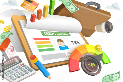 3D  Conceptual Illustration of Credit Score Report photo