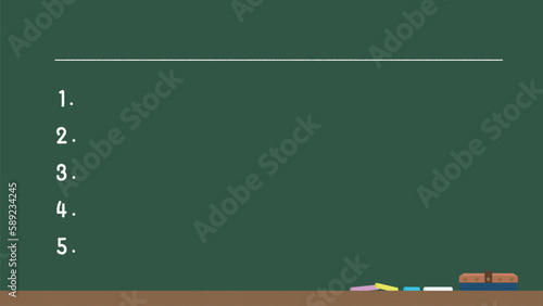 タイトルスペースと1から5までの数字の通し番号が書いてある黒板 - リスト･順番･ランキングのイメージ
