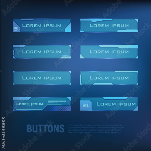 button set Techno-futuristic style sci-fi color blue 11