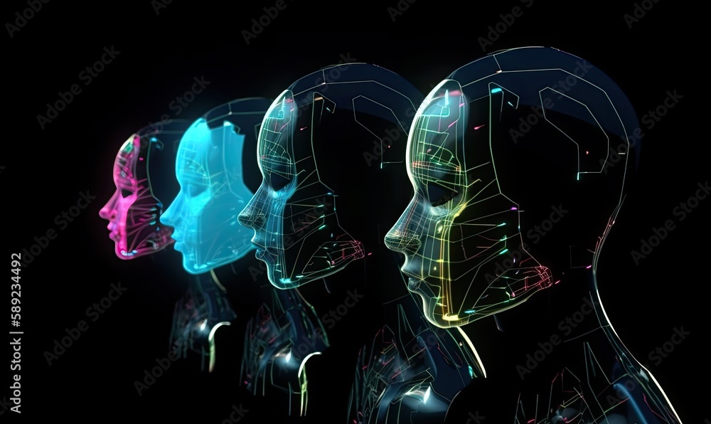 Head of a female robot. Creating using generative AI tools Head of a female robot. Creating using generative AI tools