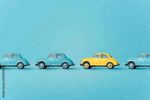 Colorful vintage cars on blue background
