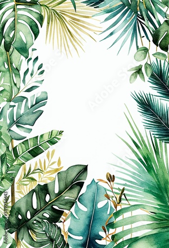 Watercolor small amount Tropical Jungle Background,Generative AI