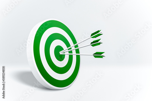 Round shaped target with arrow on white background photo