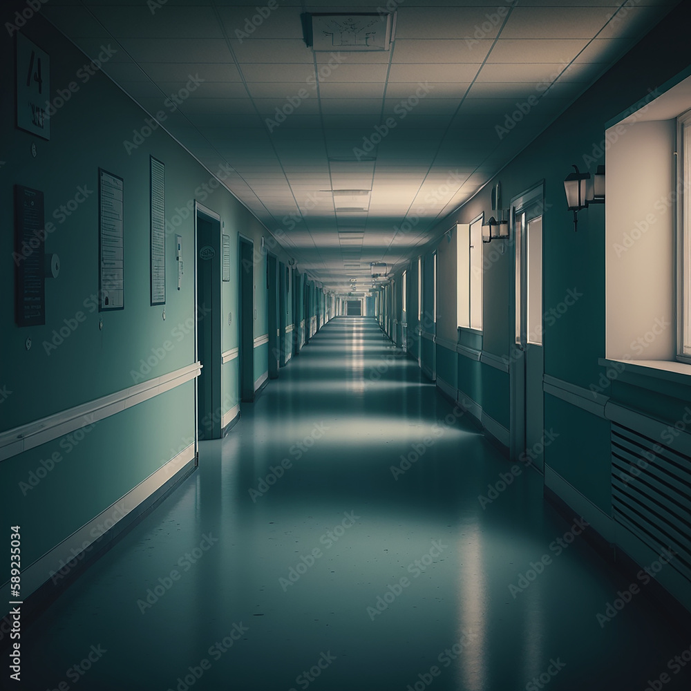 3d illustration rendering. Empty Corridor In Modern Hospital