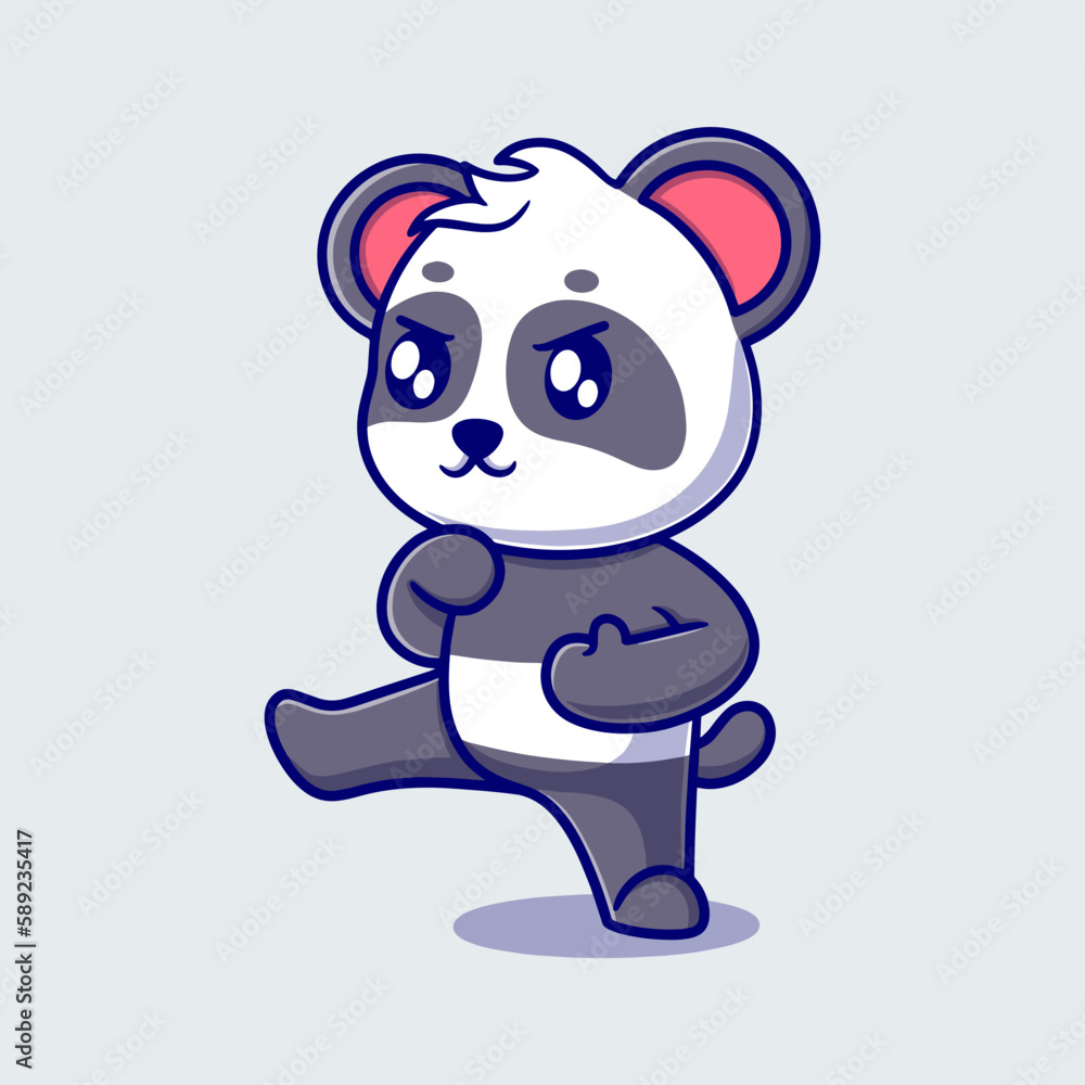Cute panda cartoon icon illustration. funny gift cartoon. Business icon concept. Flat cartoon style Cute panda cartoon icon illustration. funny gift cartoon. Business icon concept. Flat cartoon style