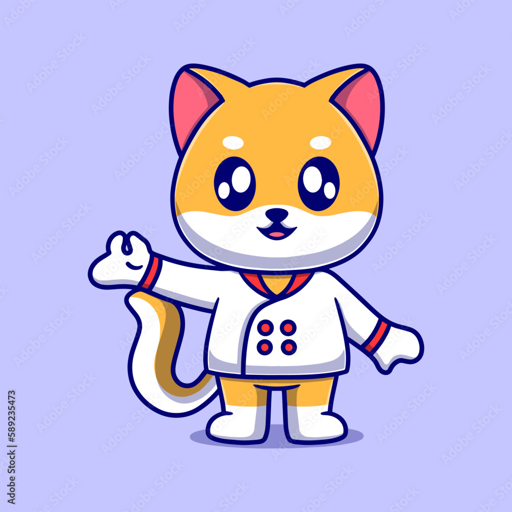 Cute chef dog cartoon icon illustration. funny gift cartoon. Business icon concept. Flat cartoon style Cute chef dog cartoon icon illustration. funny gift cartoon. Business icon concept. Flat cartoon style