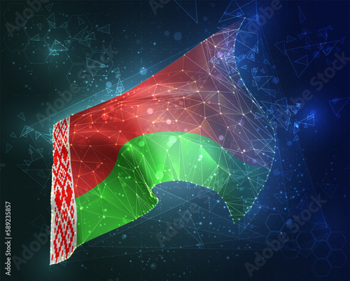 Belarus,  vector flag, virtual abstract 3D object from triangular polygons on a blue background