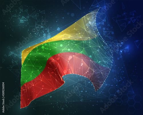 Bulgaria,  vector flag, virtual abstract 3D object from triangular polygons on a blue background