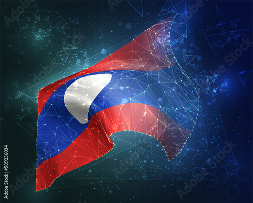 Laos,  vector flag, virtual abstract 3D object from triangular polygons on a blue background