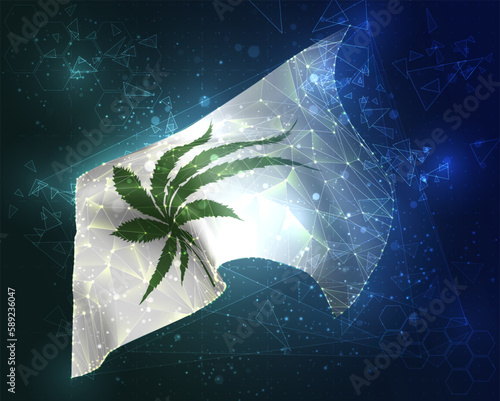 Сannabis,  vector flag, virtual abstract 3D object from triangular polygons on a blue background