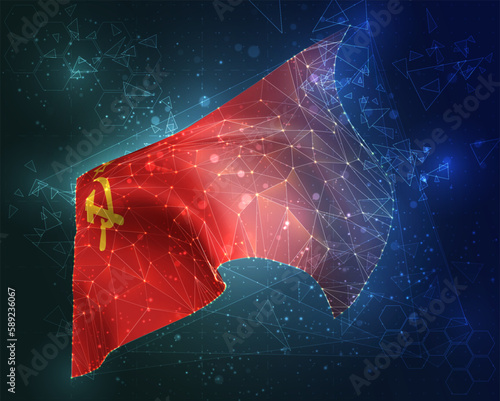 USSR,  vector flag, virtual abstract 3D object from triangular polygons on a blue background