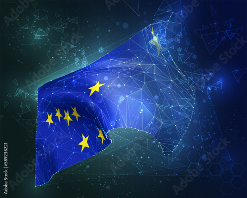 Alaska,  vector flag, virtual abstract 3D object from triangular polygons on a blue background