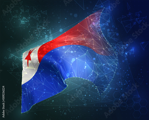 Chile,  vector flag, virtual abstract 3D object from triangular polygons on a blue background