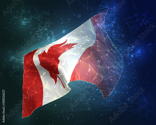 Canada,  vector flag, virtual abstract 3D object from triangular polygons on a blue background