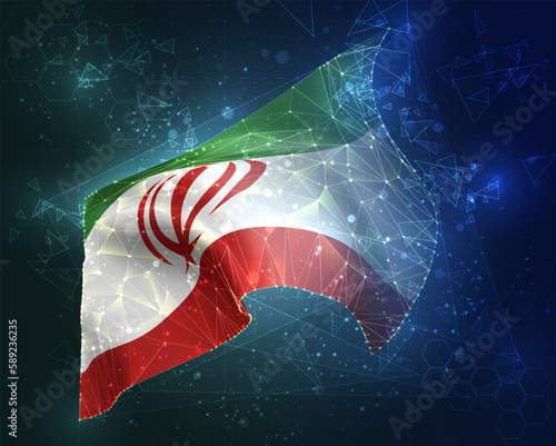 Iran,  vector flag, virtual abstract 3D object from triangular polygons on a blue background