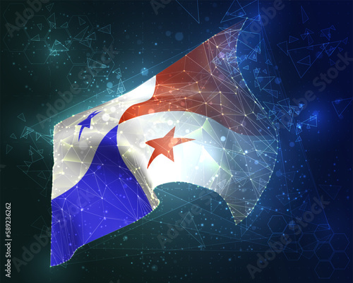 Panama,  vector flag, virtual abstract 3D object from triangular polygons on a blue background