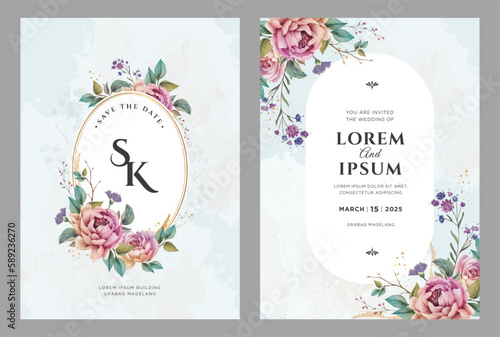 invitation card sed with flowers watercolor photo