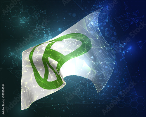 Peace,  vector flag, virtual abstract 3D object from triangular polygons on a blue background
