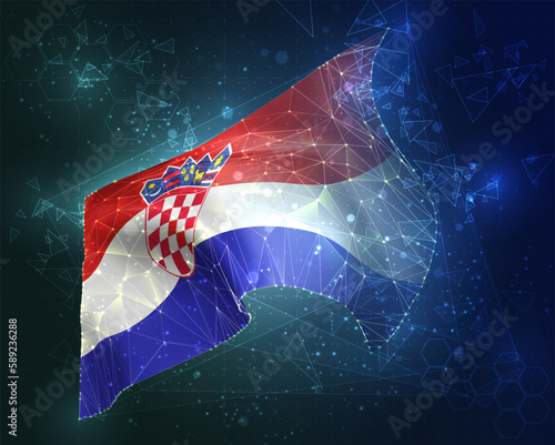 Croatia,  vector flag, virtual abstract 3D object from triangular polygons on a blue background