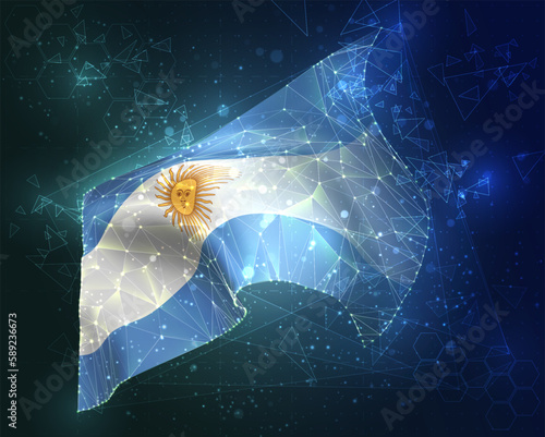 Argentina,  vector flag, virtual abstract 3D object from triangular polygons on a blue background