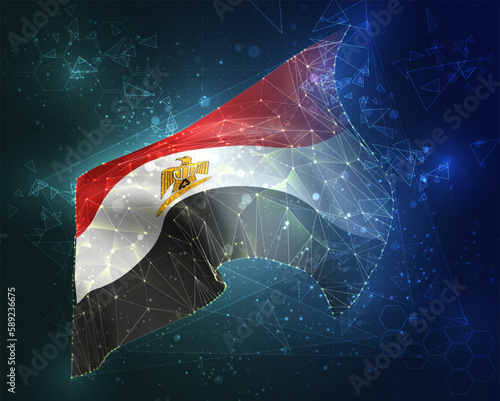 Egypt,  vector flag, virtual abstract 3D object from triangular polygons on a blue background
