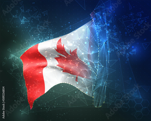 Canada,  vector flag, virtual abstract 3D object from triangular polygons on a blue background