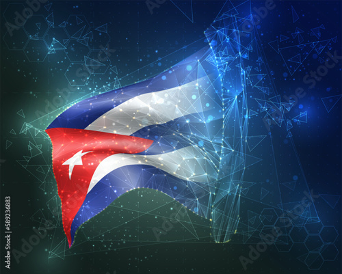 Cuba,  vector flag, virtual abstract 3D object from triangular polygons on a blue background