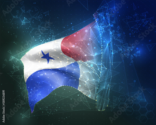 Panama,  vector flag, virtual abstract 3D object from triangular polygons on a blue background