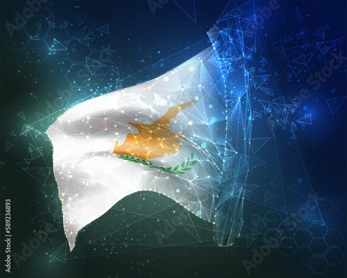 Cyprus,  vector flag, virtual abstract 3D object from triangular polygons on a blue background