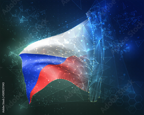 Czech Republic,  vector flag, virtual abstract 3D object from triangular polygons on a blue background