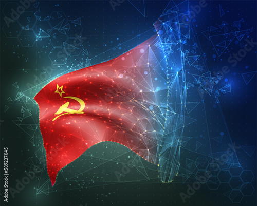 USSR,  vector flag, virtual abstract 3D object from triangular polygons on a blue background