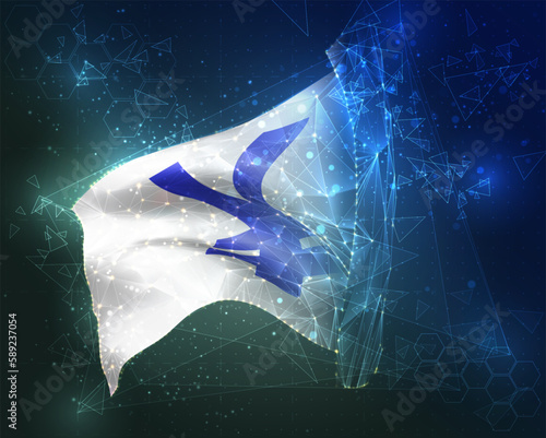 Yen,  vector flag, virtual abstract 3D object from triangular polygons on a blue background