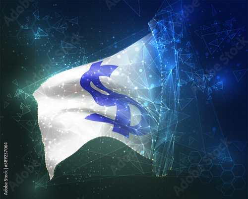 Dollar,  vector flag, virtual abstract 3D object from triangular polygons on a blue background