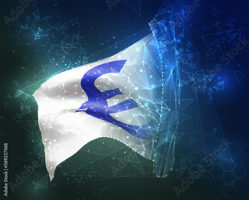 Euro,  vector flag, virtual abstract 3D object from triangular polygons on a blue background
