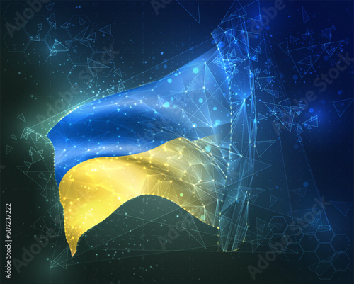 Ukraine,  vector flag, virtual abstract 3D object from triangular polygons on a blue background