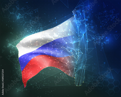Russia,  vector flag, virtual abstract 3D object from triangular polygons on a blue background